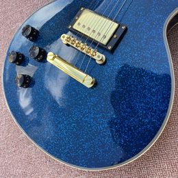 Guitarra eléctrica con diapasón de palisandro, LP personalizado para mano izquierda, herrajes azul metálico y dorado, encuadernación de trastes, Tune-o-Master Br 00