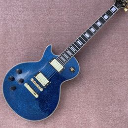 Guitare électrique avec touche en palissandre, LP personnalisé à gauche, quincaillerie métallique bleu et or, reliure de frettes, Tune-o-Master Br