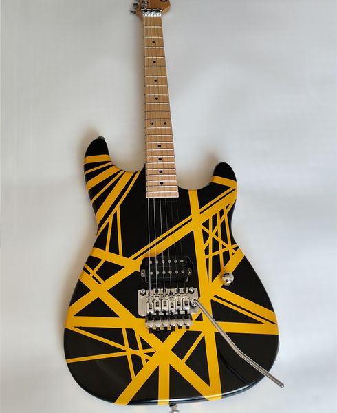 Guitare électrique, guitares de la série à rayures jaunes et noires, manche et touche en érable Floyd rose Vibrato Bridge