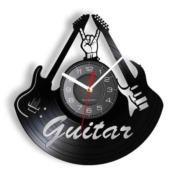 Guitares électriques rétro rock vinyl disque mural horloge de rock band rock music studio décor vinyle album disque artisanat moderne design wall watch h1230