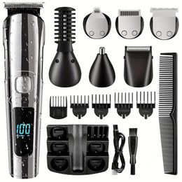 Tondeuse à cheveux électrique Tondeuse à cheveux rechargeable lavable Rasoir à barbe pour homme avec affichage numérique LCD, ensemble de toilettage six en un adapté