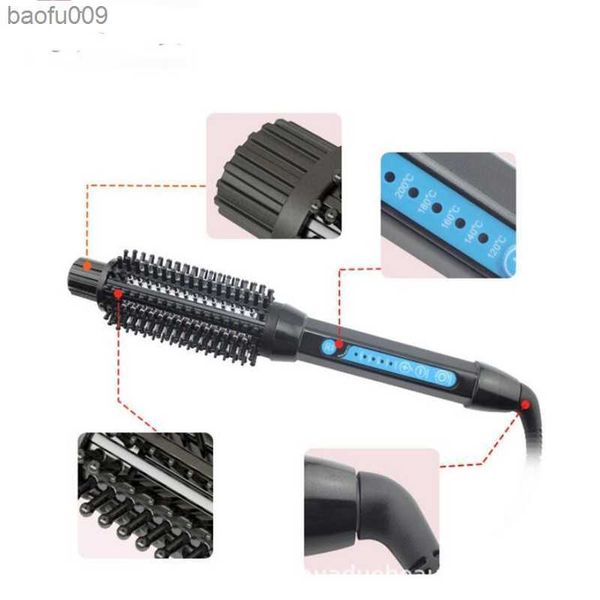 Rizador de pelo eléctrico Cepillo de hierro Plancha de cerámica Peine redondo Varita Peinado Sedoso Calor rápido Recto Barril Cepillo para el cabello Curl L230520