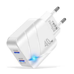 40W Puertos duales USB C Tipo-c PD Cargador de pared Carga rápida Eu EE. UU. Adaptadores de corriente de 20W para Apple Ipad Iphone 13 14 15 Pro Max Samsung Xiaomi Huawei Android Teléfono inteligente pc