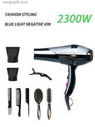 Sèche-cheveux électrique Salon Pro Sèche-cheveux Air chaud avec peigne 2300w Ionique Buse noire Coup 220V Fournitures de coiffure Sèche-linge Anion Outils de coiffure T231216