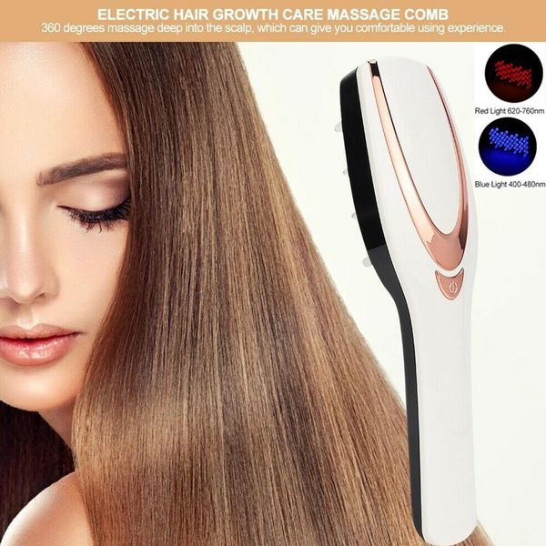 Masseur de tête électrique anti-perte de cheveux dent large peigne à cheveux droit vibration en plastique luminothérapie peigne de massage du cuir chevelu