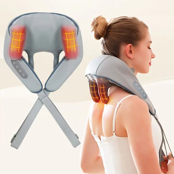 Massage électrique du cou à chaleur sans fil et oreiller de pétrissage des épaules soulagement de la douleur presser les Muscles 240110