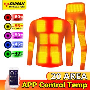 Elektrisch verwarmde fleece gevoerde thermische tops Broeken Ondergoed Smart Phone App Controle temperatuur Motorjas Pak
