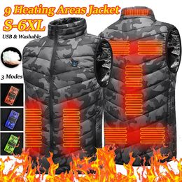 Jackets con calefacción eléctrica 9 zonas de chaleco para hombres Mujeres Sportswear Coathen Graphene Heat USB Chaqueta de calefacción para acampar 231020