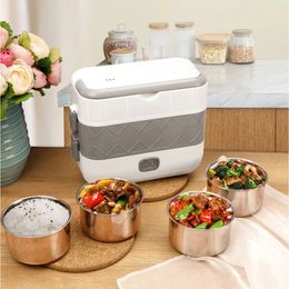 Elektrisch verwarmde lunchbox geïsoleerde containerset dubbele lagen Bento roestvrijstalen voedselisolatie 240109