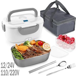 Elektrische verwarmde lunchboxen doos roestvrij staalschool student picknick 220V 110V 24V 12v verwarming voedsel warmer container auto EU US plug 221018