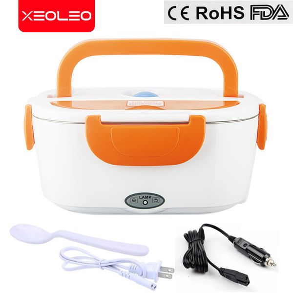 Boîtes à lunch chauffantes électriques XEOLEO 110V 220V Chauffage électrique Lunch Box Car Home Portable Inox Liner Isolation Conteneur Couverts Set Bento Box 221117