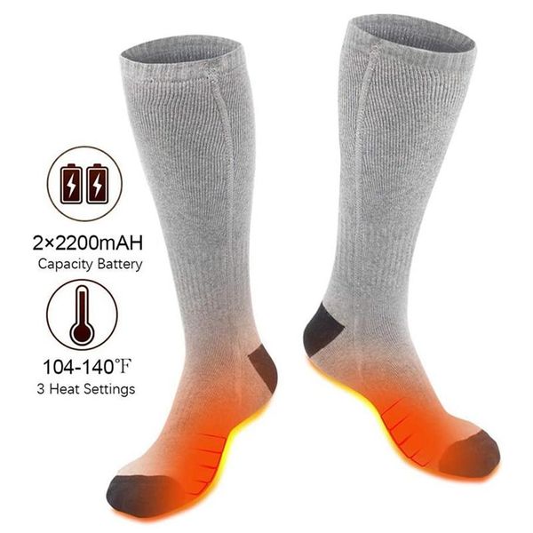 Chaussettes chauffantes électriques pour hommes femmes chaussettes chaudes thermiques rechargeables hiver Sport de plein air conduite Camping équitation ski Sock302o