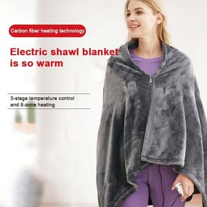 Elektrische verwarmde USB -deken Warm sjaalverwarming Pluche gooi warmer cape lap deken fleece 85x150 cm