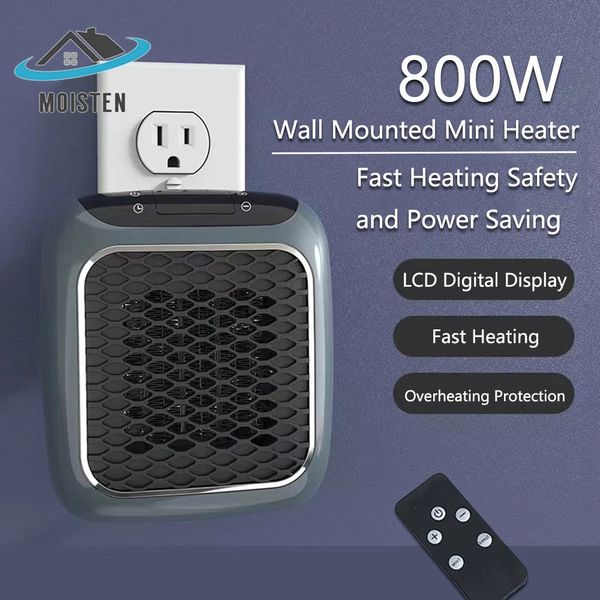 Calentadores eléctricos Mini ventilador de calefacción portátil de 800 W para el hogar, baño pequeño, calentador eléctrico con control remoto, calentador de cerámica PTC montado en la pared 231202