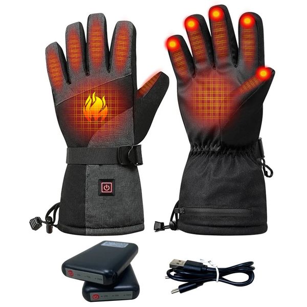 Guante de calefacción eléctrica Guantes térmicos de 3 velocidades Ajuste inteligente de agua resistente para el ciclismo Sport de equitación al aire libre 2312227