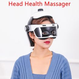 Casco de masaje de cabeza y cuello con calefacción eléctrica, masajeador terapéutico de vibración de la presión del aire, Estimulador muscular musical, cuidado de la salud