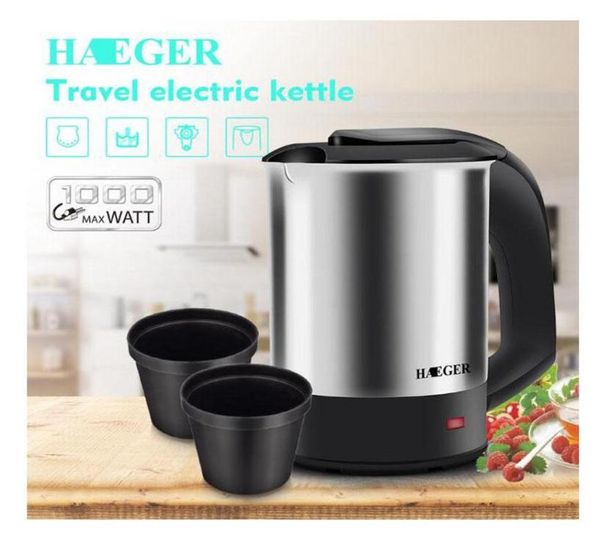 Hervidores eléctricos 05L Mini hervidor portátil Té Café Acero inoxidable 1000W Caldera de agua de viaje para el viaje familiar HAEGER252W6122995