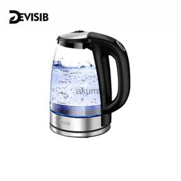 Waterkokers DEVISIB Waterkoker met roestvrijstalen verwarming Glazen theeketel van 2 liter 2200 W warmwaterboiler LED-indicator Automatische uitschakeling YQ240109