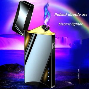 Briquet électrique Double Arc coupe-vent sans flamme avec affichage de la puissance de charge USB tactile métal Plasma cadeau pour hommes