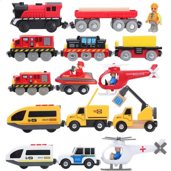 Train de Locomotive électrique jouet de voiture magnétique piste en bois ajustement Brio piste de Train en bois jouets ferroviaires pour enfants 240131