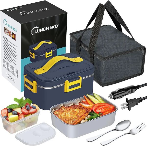 Boîte à lunch électrique Chauffe-aliments 75w Boîtes à lunch chauffées portables et étanches avec récipient amovible en acier inoxydable 304 de 1,8 L 240119