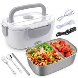 Boîte à lunch électrique Réchauffeur de nourriture Récipient en acier inoxydable Voyage Voiture Travail Chauffage Bento Box 12V 24V 110V 220V US EU Plug 210925