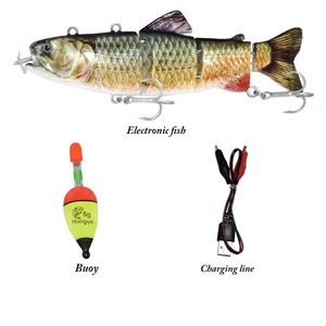 Señuelo eléctrico Wobblers para pesca Swimbait de 4 segmentos señuelo recargable Crankbait luz LED intermitente señuelo de pesca robótico 240314