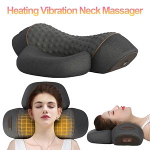 Elektrische Massager Cervicaal Kussen Comprimeren Trillingen Massage Nek Tractie Ontspannen Slapen Traagschuim Wervelkolom Ondersteuning 240104