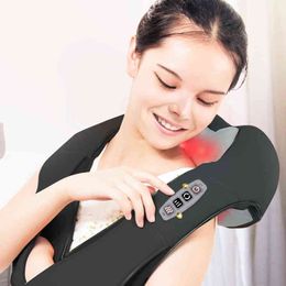 Elektrische massage U vorm Shiatsu Cervicale rug- en nekmassager Multifunctionele sjaal Shawl Infrarood Verwarmde massage Relax Machine 220507