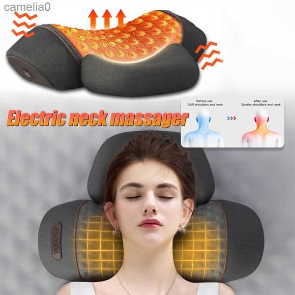 Masajeadores eléctricos Massaje de cuello Almohada Cervical masajeador de tracción espinal Dispositivo de la espinal masaje para el cuello almohada vibración caliente compresa salud carel231220