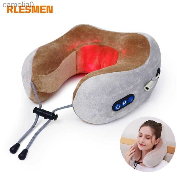 Masseurs électriques RLESMEN oreiller de Massage électrique en forme de U mousse à mémoire de forme masseur de cou doux dormir voyage avion oreillers soins de santé cervicaux L231220