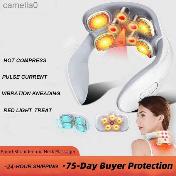 Massagers eléctricos Masajeador de cuello eléctrico inteligente Hombres de cuello Vibración Compresa Hot Compress Masajeador de voz para Muscle Alivia Vértebra Vertetisl231220