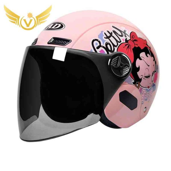 Moto électrique visières à lentille unique rose casque de Moto vélo hommes femmes été Scooter Moto Casco