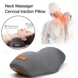 Masseur de cou électrique oreiller Cervical chauffage Vibration Massage Traction du dos détendre soutien de la colonne vertébrale étirement soulagement de la douleur 240118