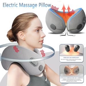 Elektrische nek massagekussens U -vormig traagschuim verwarming Massage Reiskussen slaapvliegtuig cervicale zorg 240416