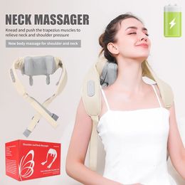 Masajeador de cuello eléctrico Cuello inalámbrico y hombro Amasamiento Almohada de masaje Comprimir Músculo de espalda cervical Relajar Masaje Mantón 240329