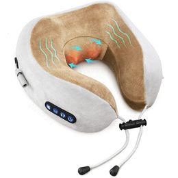 Masseur de cou électrique avec vibration thermique 3D pétrissage Shiatsu Massage oreiller en forme de U pour épaule soulagement de la douleur cervicale fatigue 240110