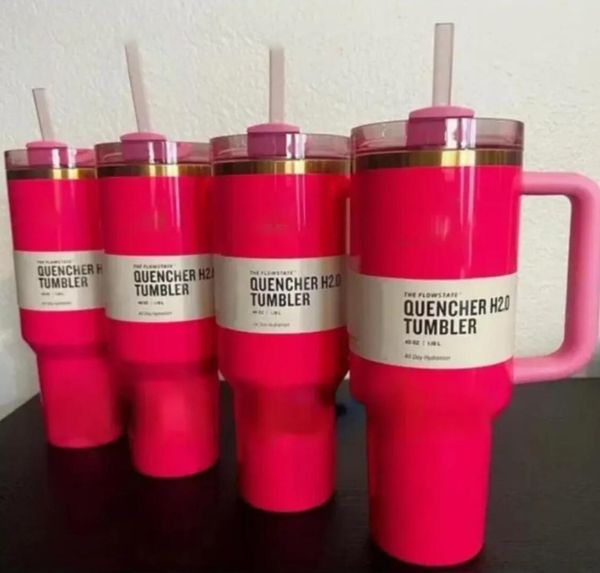 Électrique néon blanc noir rose jaune jaune exhabondant rouge H2.0 gobelets 40 oz tasses avec manche couvercle et tasses de voiture de paille au chocolat d'or 40 oz de bouteilles d'eau I0424