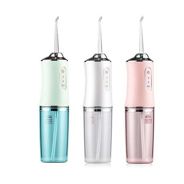 Irrigador bucal eléctrico 220ML con 4 boquillas Lavado automático portátil Limpiador de manchas de dientes con hilo dental Recargable IPX7 Impermeable Cuidado dental Herramienta de limpieza y belleza