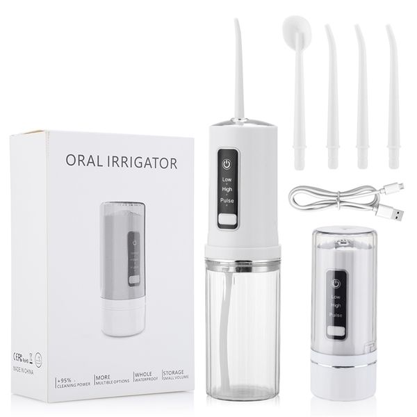 Irrigador bucal eléctrico Desmontable Dental Flosser de agua Limpiador de dientes portátil 230ML Tanque IPX7 4pcs Limpiador de boquillas 220727