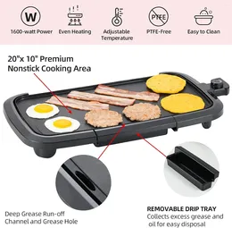 Fours électriques Pancake Grill intérieur 22 pouces extra large plaque de cuisson antiadhésive de taille familiale pour crêpes hamburgers Quesadillas petit déjeuner