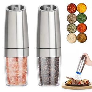 Grider de poivre électrique en acier inoxydable Gravity Shaker LED Light Salt Shel Mills Tools Kitchen Gadgets 240429