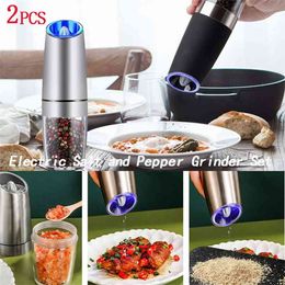 Electric Pepper Spice Grain Mills Rvs Automatische Gravity Shaker Salt Grinder Porselein Grinding Core Kitchen Tool 210712