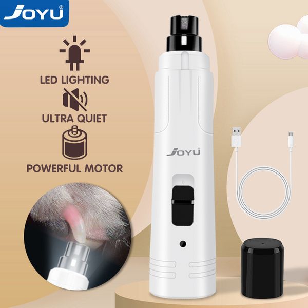JOYU-amoladora de uñas eléctrica para mascotas, recargable por USB con luz LED, carga para mascotas, patas de gato silenciosas, herramientas para el cuidado de uñas