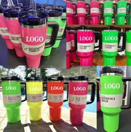 Elektrisch roze 40oz beker geel oranje neon groen QUENCHER H2.0 roestvrijstalen bekers bekers met handvat deksel en rietje Winter roze neon roze automokken a0326