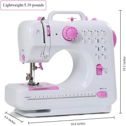 Machine de couture portable Pink 505 électrique pour débutant et enfants, machine à coudre avec 12 points intégrés, 2 vitesses à double fil