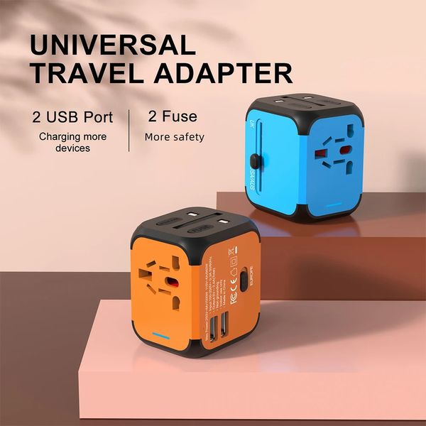 Adaptateur de prise de courant électrique EU UK US AU Plug Convertisseur de chargeur de voyage universel international avec 2 chargeurs USB 5 V 2,4 A 240126