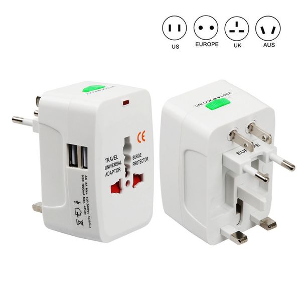 Adaptador de enchufe eléctrico, adaptador de viaje internacional, enchufe de viaje Universal, convertidor de cargador de energía USB, UE, Reino Unido, EE. UU., AU