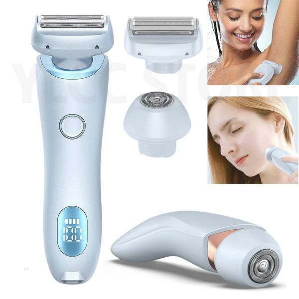 Maquinillas de afeitar eléctricas para mujeres 2 en 1 Recortador de bikini Afeitadoras faciales Depilación para axilas Piernas Recortador corporal para mujeres IPX7 Impermeable 240115