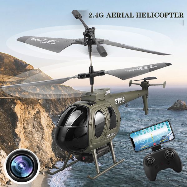 Electric RC Aircraft 2 4G Radio giroscopio 6CH HD Aerial P ography helicóptero militar Led luz Smart Drone juguetes regalo para niños 221122